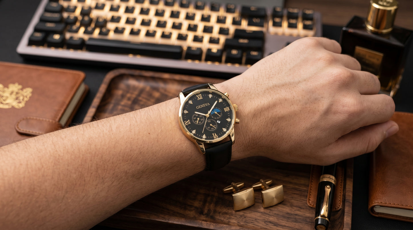 Montre Geneva Noir cadran Or