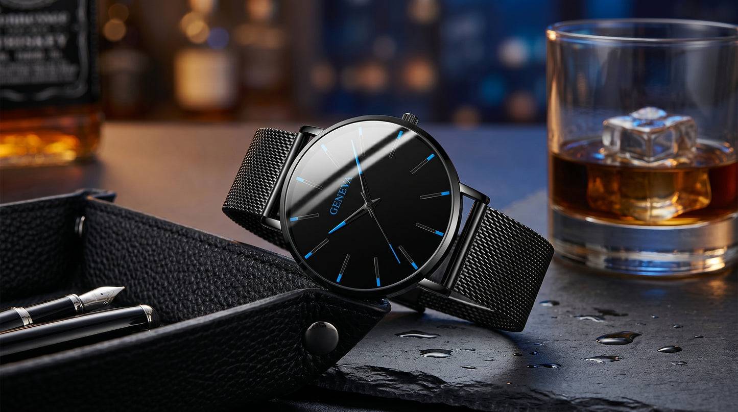 Montre Geneva Noir et Bleu